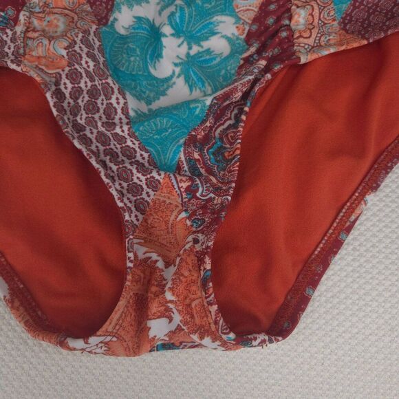 High Waisted Paisley Patchwork Bikini Bottoms Retro Mossimo Womens S Orange - Picture 4 of 5
